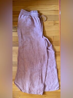 UpWest Dusty Rose Linen-Blend palazzo pants with Drawstring Waist